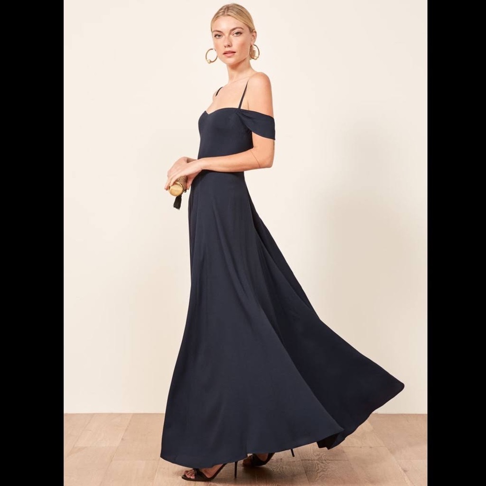 Reformation Midnight Blue Off-Shoulder Maxi Dress - Picture 4 of 7